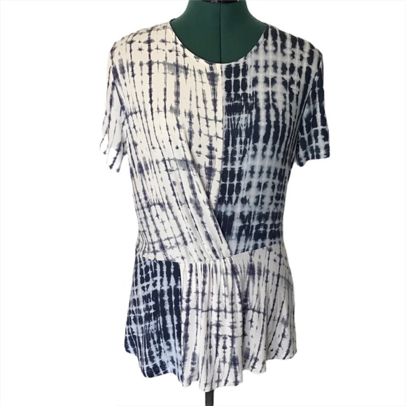 DKNY White and Blue Patterned Colour Blocked Top M - Picture 3 of 14